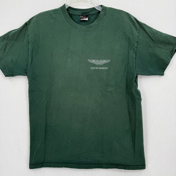 Aston Martin T-Shirt Mens Large Green Hanes Beefy-T Graphic Logo Short Sleeve
